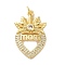 Mother's Day Brass Micro Pave Clear Cubic Zirconia Pendants, Heart, Real 16K Gold Plated, 28x17.5x3.5mm, Hole: 3mm