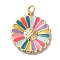Rack Plating Brass Enamel Pendants, with Jump Ring, Long-Lasting Plated, Lead Free & Cadmium Free, Real 18K Gold Plated, Sunflower Charm, Colorful, 20.5x18.5x2.5mm, Hole: 3mm