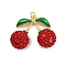 Brass Enamel Pendants, Cherry, with Polymer Clay Rhinestone, Long-Lasting Plated, Cadmium Free & Lead Free, Rack Plating, Golden, with Jump Ring, Siam, 23x29x12mm, Hole: 3mm