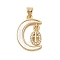 Brass Micro Pave Clear Cubic Zirconia Pendant, with Shell, Moon, Real 18K Gold Plated, Cross, 21.5x15x3mm, Hole: 4x3.5mm