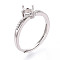 Rhodium Plated 925 Sterling Silver Micro Pave Cubic Zirconia Engagement Solitaire Adjustable Ring Settings, Prong Ring Components, Platinum, Tray: 3.8mm, Inner Diameter: 16mm