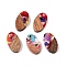 Transparent Resin and Walnut Wood Pendants, Oval Charms with Gold Foil, Colorful, 22x12.5x3.5mm, Hole: 2mm