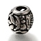 304 Stainless Steel European Beads, Large Hole Beads, Rondelle with Owl, Antique Silver, 9.5x9.5mm, Hole: 4mm