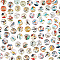 100Pcs Glass Cabochons, Flat Round with Pattern, Colorful, 10x4mm, 100pcs/bag, 1bag/box