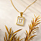 Rectangle 304 Stainless Steel Pave Natural White Shell Initial Pendant Necklaces for Women, Real 18K Gold Plated, Letter U, 15.75 inch(40cm)