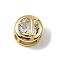Brass Micro Pave Cubic Zirconia European Beads, Flat Round with Letter, Real 18K Gold Plated, Letter J, 10x6.5mm, Hole: 5x3mm