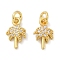 Brass Micro Pave Cubic Zirconia Pendants, Tree Charms, with Jump Ring, Rack Plating, Lasting Plated, Cadmium Free & Lead Free, Golden, 13x8x2.5mm, Hole: 3mm