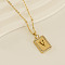 304 Stainless Steel Micro Pave Clear Cubic Zirconia Rectangle with Hollow Letter Pendant Necklaces, Real 18K Gold Plated, Letter V, 17.72 inch(45cm)