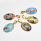 Virgin Mary Theme Glass Pendants, with 201 Stainless Steel Findings, Oval, Golden, Mixed Color, 29.5x18.5x5~6mm, Hole: 4x6mm