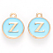 Golden Plated Alloy Enamel Charms, Cadmium Free & Lead Free, Enamelled Sequins, Flat Round, Sky Blue, Letter.Z, 14x12x2mm, Hole: 1.5mm