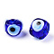 Handmad Lampwork Beads, Rondelle with Evil Eye , Dark Blue, 7x5mm, Hole: 1.6mm