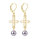 Alloy Enamel Clover with Glass Pearl Long Dangle Leverback Earrings EJEW-JE05053-01-2