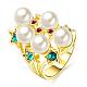 Trendy Real 18K Gold Plated Tin Alloy Acrylic Pearl Cubic Zirconia Wide Band Finger Rings RJEW-BB00333-01-1