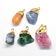 Plated Natural Agate Pendants with Golden Tone Brass Findings G-R275-20-1