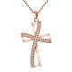 Véritables colliers pendentif croix en laiton plaqué or rose avec zircone cubique NJEW-BB05742-RG-1
