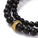 Natural Ebony Wood & Synthetic Black Stone Round Beads Stretch Bracelets Set BJEW-JB07094-4