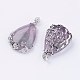 Teardrop with Flower Platinum Plated Brass Natural Amethyst Pendants G-F228-37F-RS-4