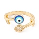 Blue Enamel Evil Eye and Flower Open Cuff Ring with Clear Cubic Zirconia KK-E005-11G-1