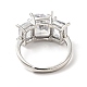 Clear Cubic Zirconia Rectangle Adjustable Ring RJEW-I087-10P-3