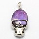 Personalized Retro Halloween Skull Jewelry Bezel Natural Amethyst Pendants G-M038-01C-1