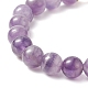 Bracelet extensible en perles rondes d'améthyste naturelle avec breloques en forme de cœur pour femme BJEW-TA00245-3