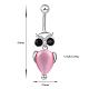 Piercing Jewelry Real Platinum Plated Brass Cat Eye and Rhinestone Owl Navel Ring Belly Rings AJEW-EE0003-001A-4