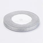 Glitter Metallic Ribbon, Sparkle Ribbon, DIY Material for Organza Bow, Double Sided, Silver Color, Size: about 3/8inch(10mm) wide, 25yards/roll(22.86m/roll), 10rolls/group, 250yards/group