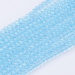Chapelets de perles en verre, facette, rondelle, lumière bleu ciel, 3x2~2.5mm, Trou: 0.5mm, Environ 160~165 pcs/chapelet, 15~16 pouce