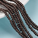 Chapelets de perles en verre nacré, nacré, ronde, selle marron, 3~4mm, Trou: 1mm, Environ 190~200200 pcs/chapelet, 25.59 pouce (65 cm)