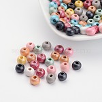 Round Natural Wood Beads, Dyed, Lead Free, Mixed Color, 5~6x6~7mm, Hole: 2~3mm