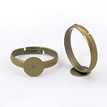 Bases de anillo de almohadilla de latón, Bronce antiguo, sin plomo, sin cadmio y níquel, ajustable, anillo: aproximamente 3 mm de espesor, 17 mm de diámetro interior, Bandeja: aproximamente 8 mm de diámetro