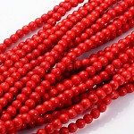 Sintetico di Howlite perline fili, tinti di rosso, tondo, circa6~7 mm di diametro, Foro: 0.5 mm, circa 64pcs/filo, 16 pollice