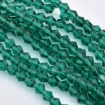 Граненые двухконусные стеклянные бусины, зелено-синие, 4x4 мм, отверстие : 1 мм, около 92~96 шт / нитка, 13.78~14.37 дюйм