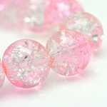 Cuisson peints en verre craquelé brins de perles, ronde, rose, 6mm, Trou: 1.3~1.6mm, Environ 133 pcs/chapelet, 31.4 pouce
