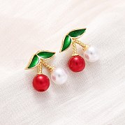 Серьги-гвоздики из вишневой латуни и АБС-пластика с жемчугом EJEW-U062-04B-01G