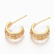Brass Micro Pave Clear Cubic Zirconia Half Hoop Earrings KK-R117-034B-NF