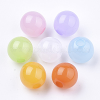 Resin Beads, Large Hole Beads, with Glitter Powder, Round, Mixed