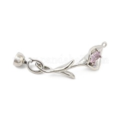Fermoirs à lanière repliables en laiton avec zircone cubique de micro pave, Sans cadmium & sans nickel & sans plomb, fleur, platine, 50mm