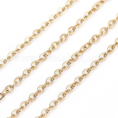 Cadenas portacables de acero inoxidable 304 con recubrimiento iónico (IP), soldada, con carrete, Plano Oval, real 18k chapado en oro, 1.6x1.3x0.3mm, aproximadamente 32.8 pie (10 m) / rollo