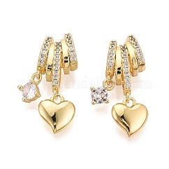 Latón micro pavimenta claro colgantes de circonio cúbico, corazón con amuletos de estrellas, real 18k chapado en oro, 25~26mm, agujero: 7x4.5 mm