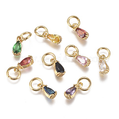 Messing Mikro ebnen Zirkonia Charme, mit Sprungring, cadmiumfrei und bleifrei, langlebig plattiert, echtes 18k vergoldet, facettiert, Träne, Mischfarbe, 8x3x3 mm, Bohrung: 3 mm