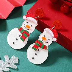 Boucles d'oreilles pendantes en acrylique bonhomme de neige, platine, 63x27mm