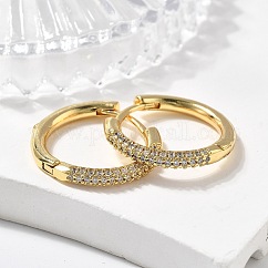 Latón micro pavimenta circonio cúbico pendientes de aro huggie, Plateado de larga duración, anillo, Claro, real 18k chapado en oro, 20x2.5mm, pin: 0.8 mm