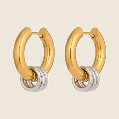 Pendientes de aro triples colgantes de acero inoxidable 304 para mujer., real 18k chapado en oro, 22x19.8mm