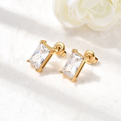 Pendientes rectangulares de acero inoxidable 304 con rhinestone&nbsp;X-EJEW-K268-51G