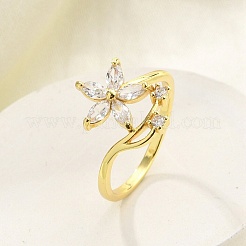 Gestellplattierung Messing Mikropflaster Zirkonia Fingerringe für Frauen&nbsp;LS-RJEW-M027-01G-01
