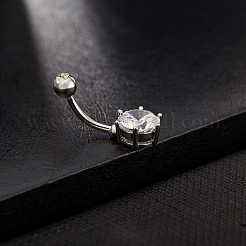 Platinierter körperschmuck zirkonia messing nabelring nabelring bauchringe&nbsp;AJEW-EE0001-05B