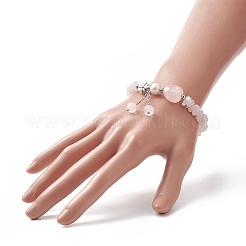 Bracelets à breloques en quartz rose naturel pour femmes&nbsp;BJEW-JB09926-02