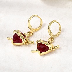 Orecchini a cerchio in ottone e vetro a forma di cuore&nbsp;EJEW-P333-09C-G