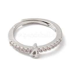 Verstellbare Ringe aus Messing mit klaren Zirkonia in Gestellbeschichtung und der Nummer 4 für Damen&nbsp;RJEW-S407-09P-04
